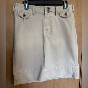 Christopher Blue cream-ish/brown-ish colored denim mini skirt. Size 10